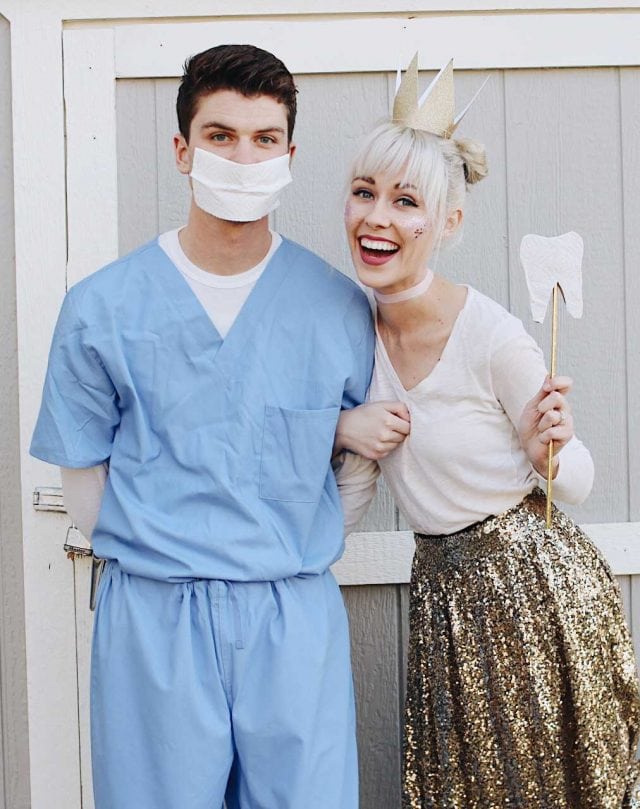 Man and Woman in DIY Couples costume: Dentist and tooth fairy