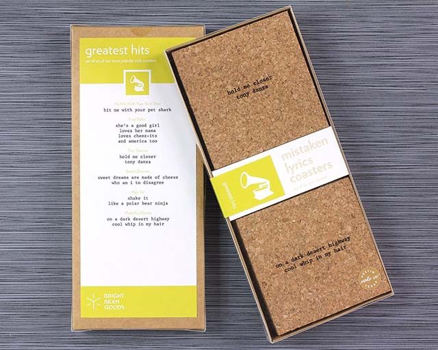 photo of a box of Mistaken Lyrics coaster set