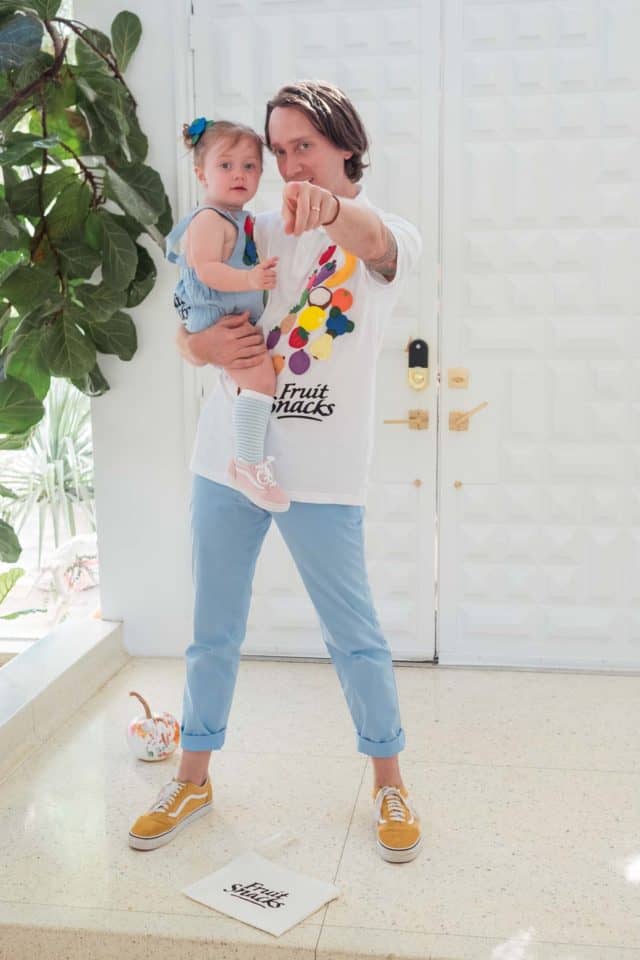 photo of a girl and a dad fruit snacks costume