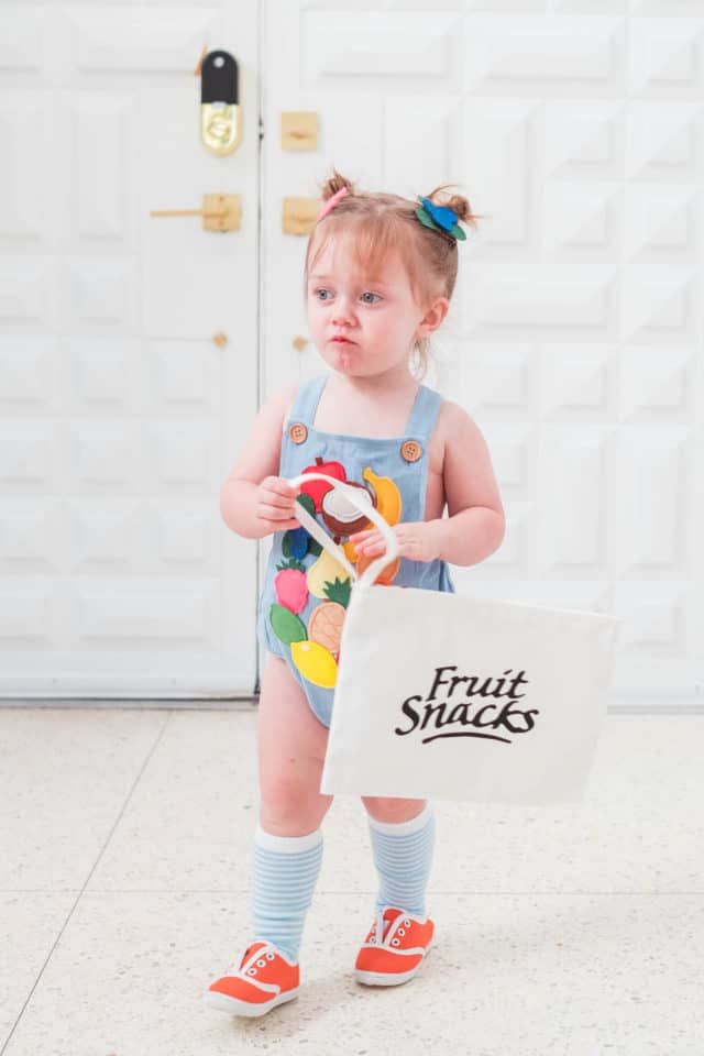 photo of a toddler fruit snacks halloween costume