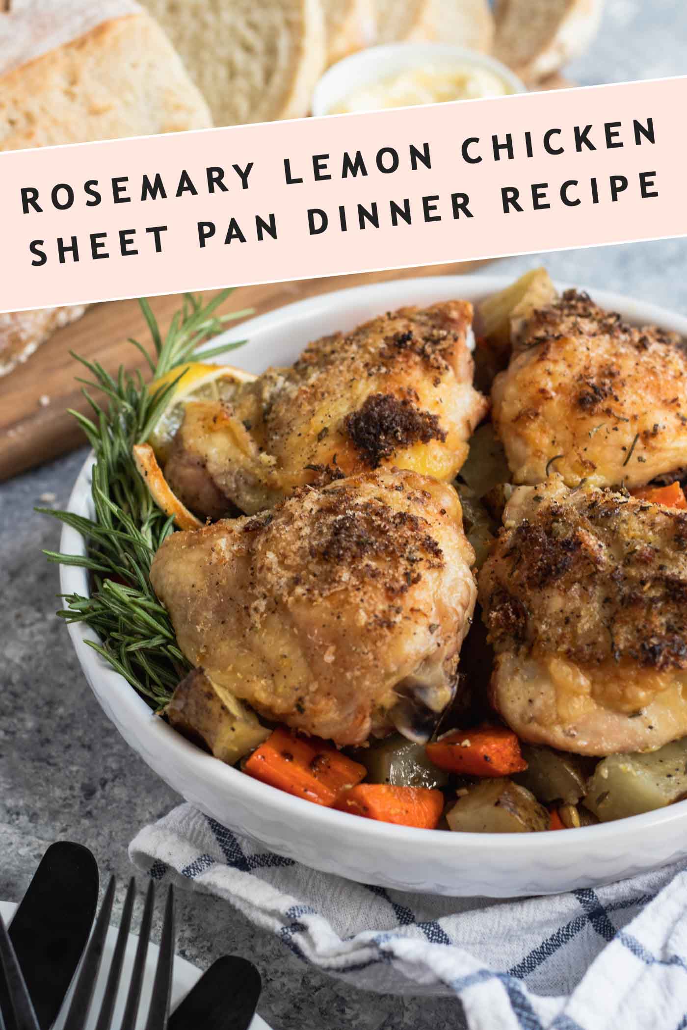 photo of Rosemary Lemon Chicken Sheet Pan Dinner being served by top Houston lifestyle blogger Ashley Rose of Sugar & Cloth