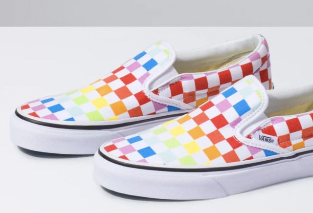 photo of vans girls rainbow slip on shoes