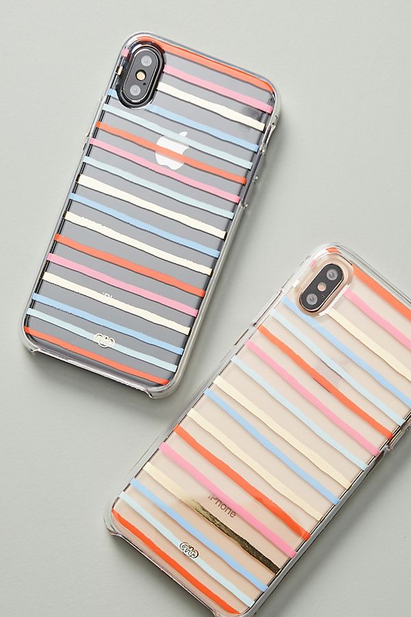 photo of iphone clear cases with colorful stripes