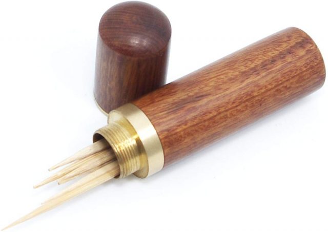 photo of a wooden toothpick holder