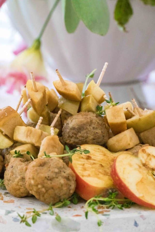 photo of the slow cooker easy meatballs served with skewers by top Houston lifestyle blogger Ashley Rose of Sugar & Cloth
