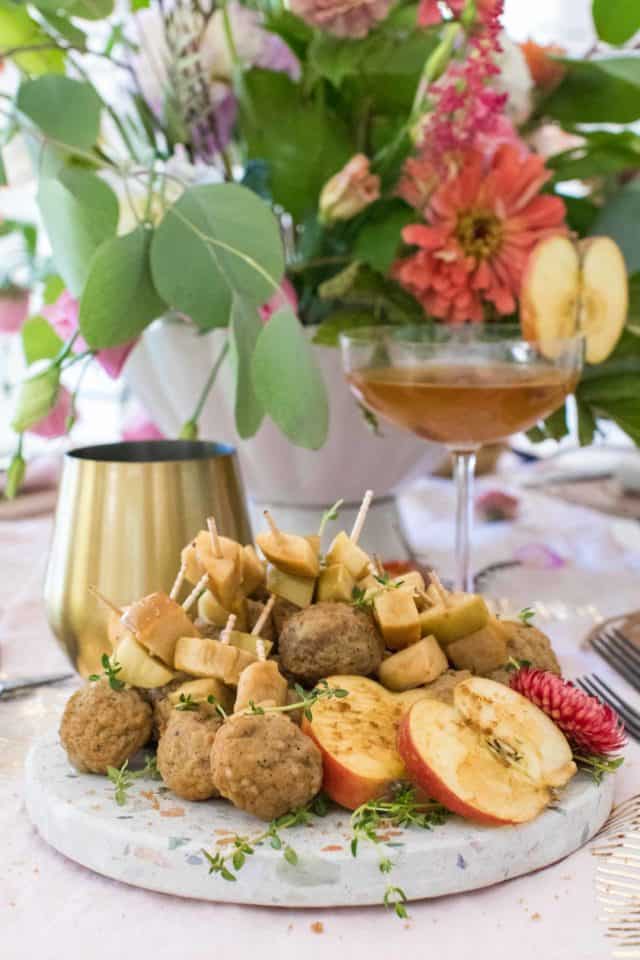 photo of the fall tablescape with the easy meatballs recipe by top Houston lifestyle blogger Ashley Rose of Sugar & Cloth