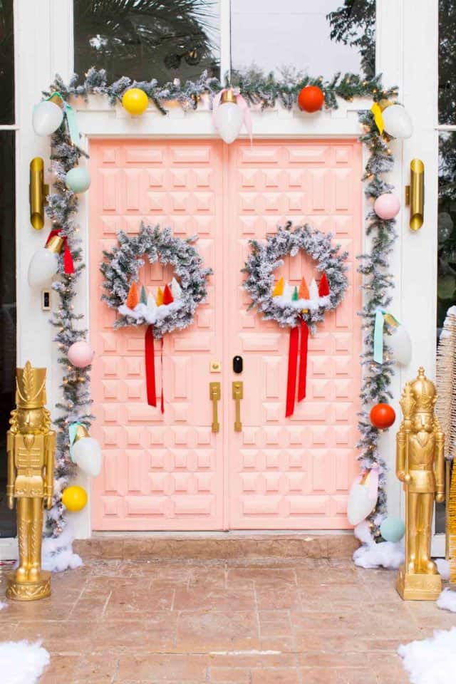 double pink door front door christmas decorations