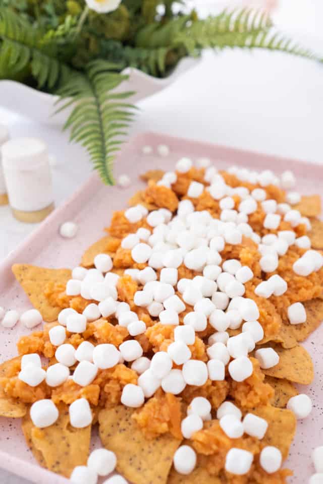 photo of the marshmallow toppings in the Sweet Potatoes Nacho recipe by top Houston lifestyle blogger Ashley Rose of Sugar & Cloth