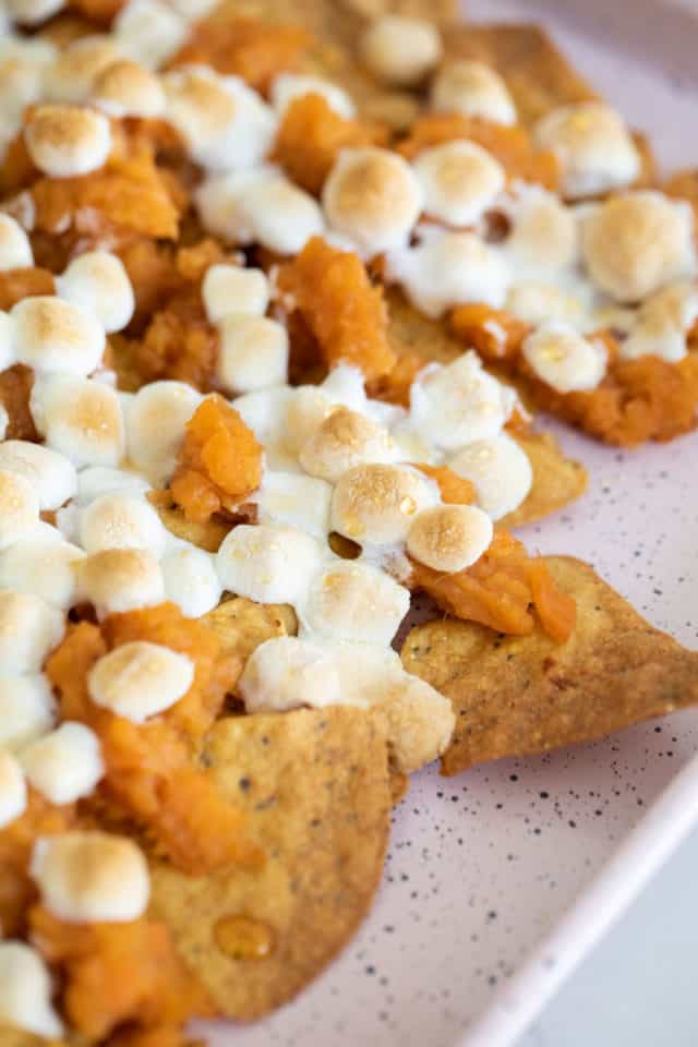 closeup photo of the sweet potatoes nachos recipe by top Houston lifestyle blogger Ashley Rose of Sugar & Cloth