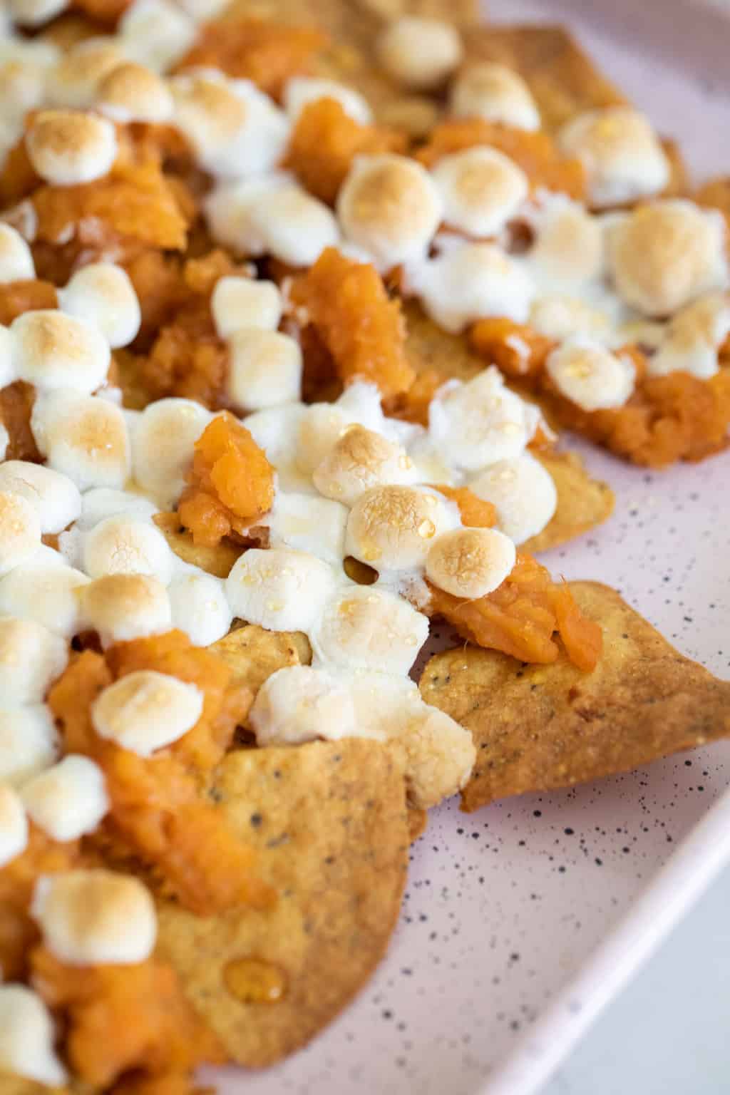 closeup photo of the sweet potatoes nachos recipe by top Houston lifestyle blogger Ashley Rose of Sugar & Cloth