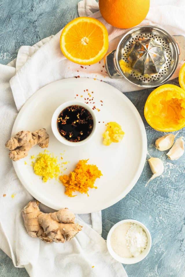 photo of all the ingridents in an easy chicken orange recipe by top Houston lifestyle blogger Ashley Rose of Sugar & Cloth 