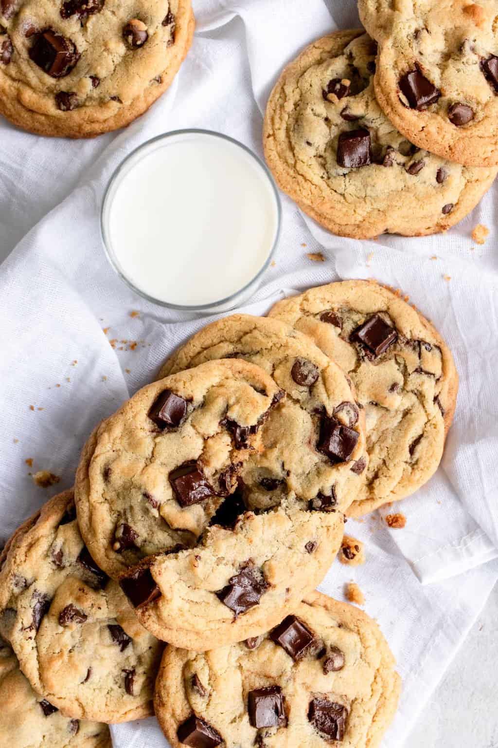 photo of the chewy crispy chocolate chip cookies with milk by top Houston lifestyle blogger Ashley Rose of Sugar & Cloth