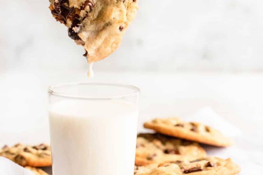 photo of the best chocolate chips being dipped in milk