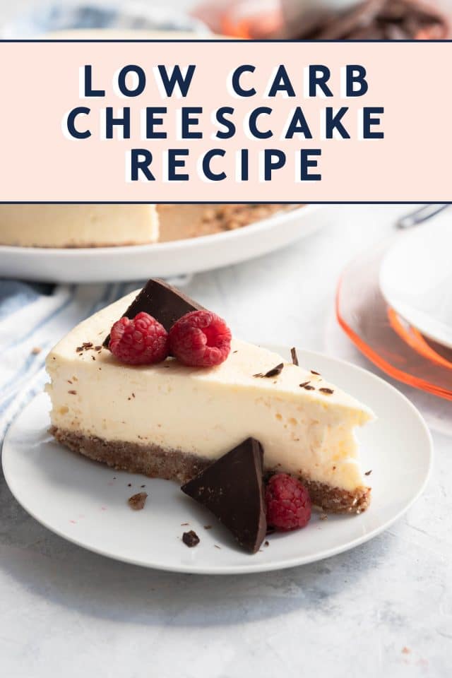 a photo of the recipe card on how to make a low carb cheesecake by top Houston lifestyle blogger Ashley Rose of Sugar & Cloth