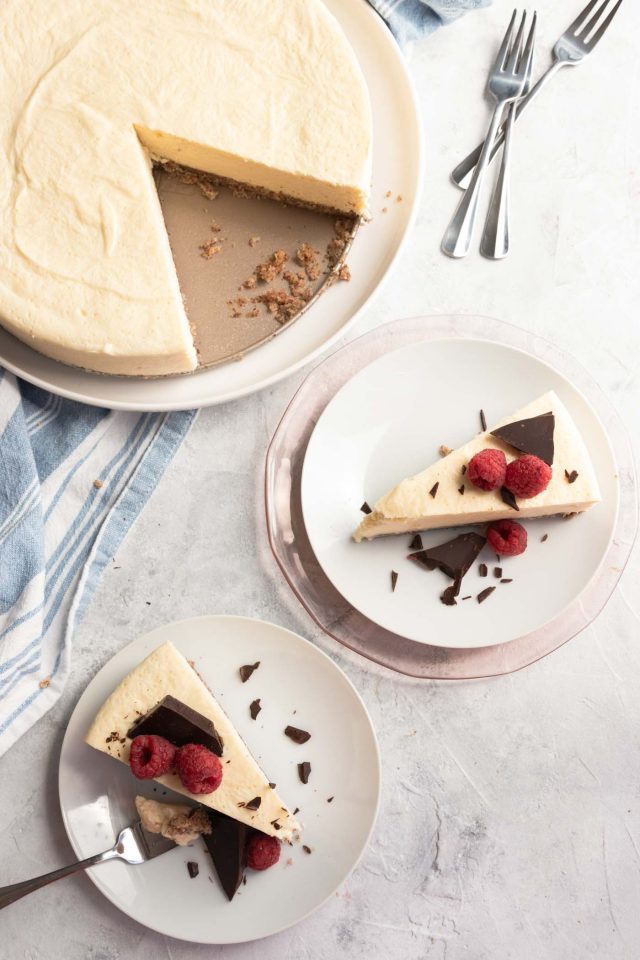 photo of a healthy gluten free low carb cheesecake by top Houston lifestyle blogger Ashley Rose of Sugar & Cloth