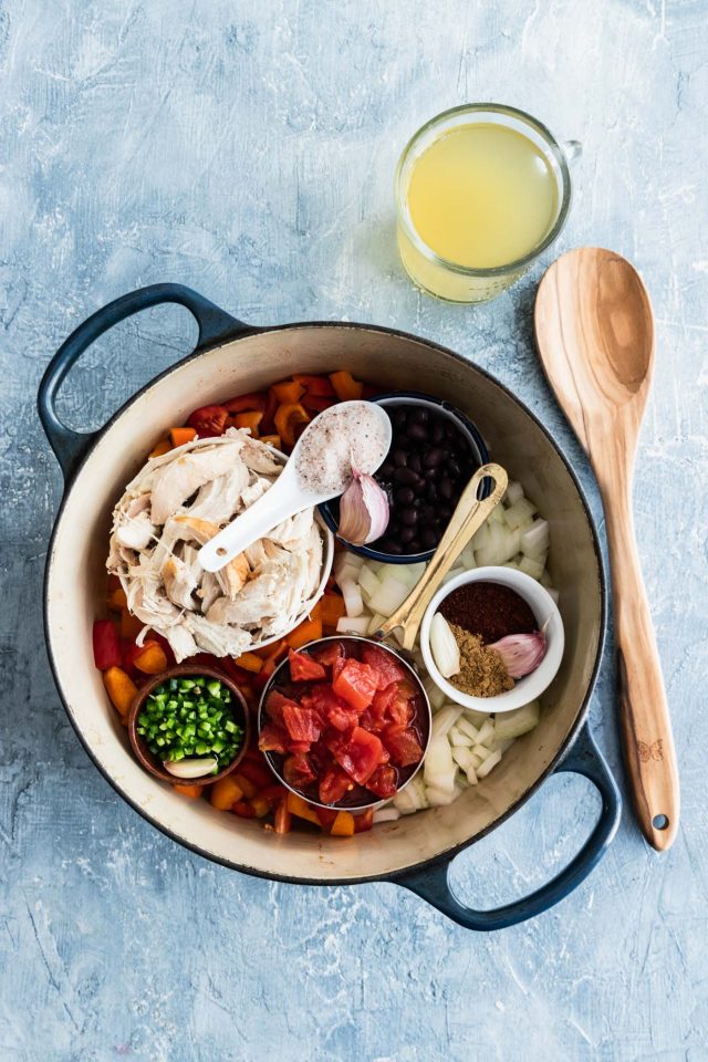 photo of all the ingredients needed to make a quick and easy chicken tortilla soup by top Houston lifestyle blogger Ashley Rose of Sugar & Cloth