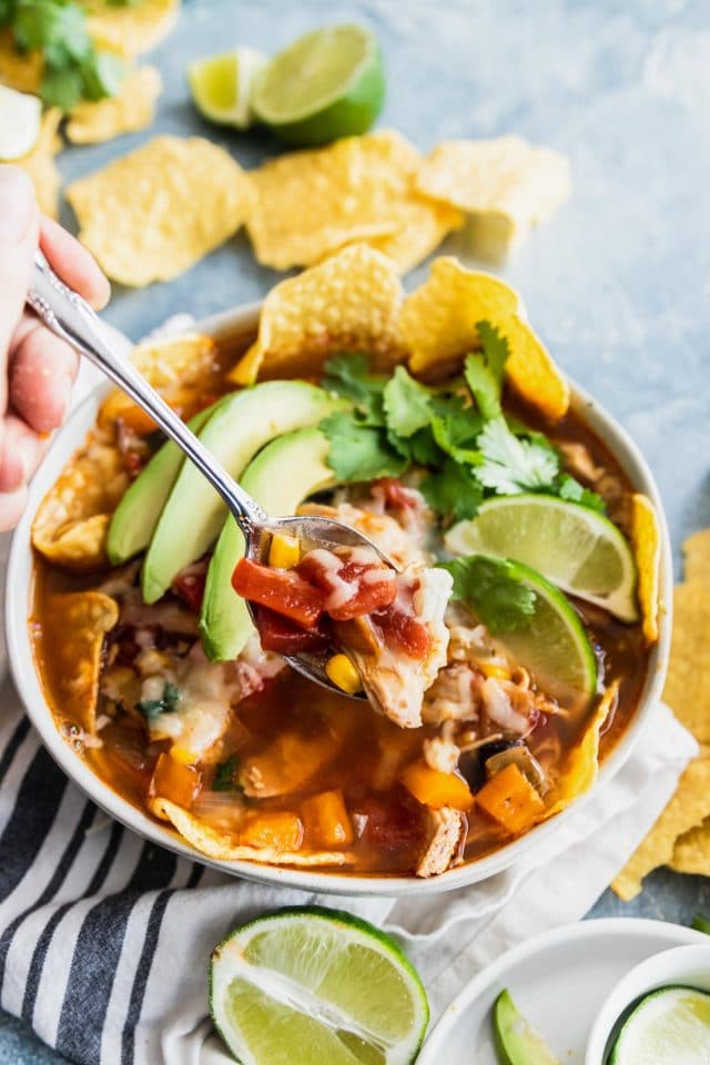 photo of all the loading toppings and veggies in an easy chicken tortilla soup recipe by top Houston lifestyle blogger Ashley Rose of Sugar & Cloth