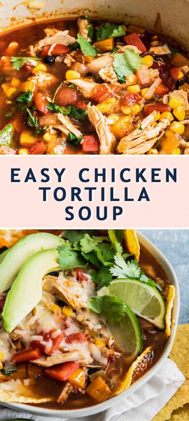 photo of the recipe card on how to make easy chicken tortilla soup by top Houston lifestyle blogger Ashley Rose of Sugar & Cloth