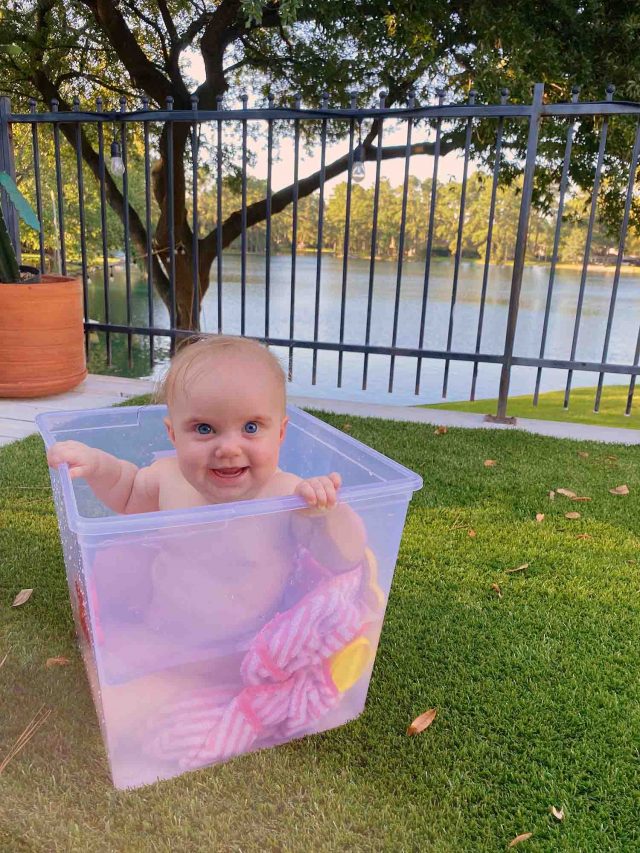 luca taking a bath on the deck