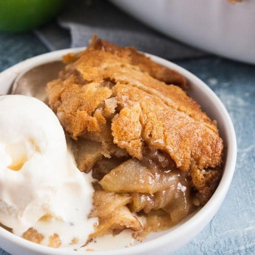 close up photo of the apple cobbler recipe by top Houston lifestyle blogger Ashley Rose of Sugar & Cloth