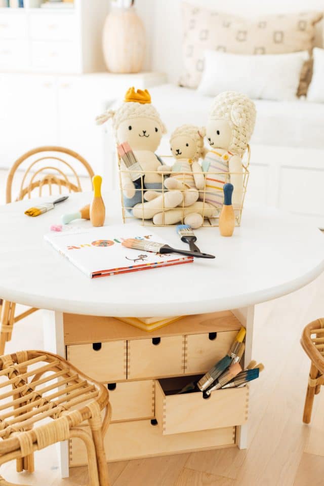 photo of our DIY Kids Table using Ikea storage bins by top Houston lifestyle blogger Ashley Rose of Sugar & Cloth