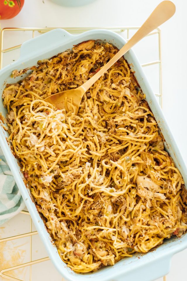 photo of an easy pasta casserole recipe by top Houston lifestyle blogger Ashley Rose of Sugar & Cloth