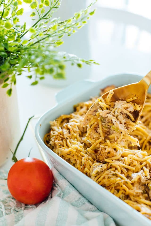 photo of a close up of the chicken pasta bake by top Houston lifestyle blogger Ashley Rose of Sugar & Cloth