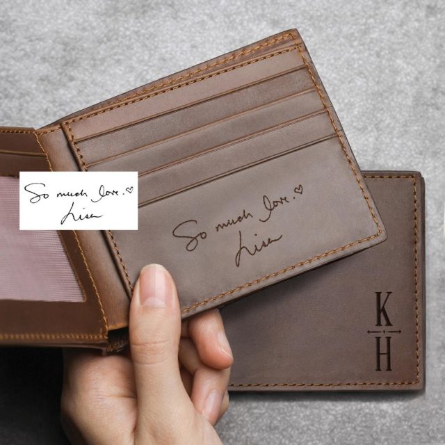 photo of a Handwriting Leather Wallet as customized gifts for him - personalized name gifts