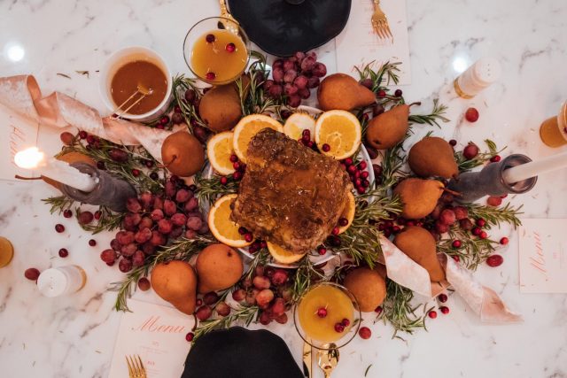 overhead shot of a fall tablescape idea by top Houston lifestyle blogger Ashley Rose of Sugar & Cloth