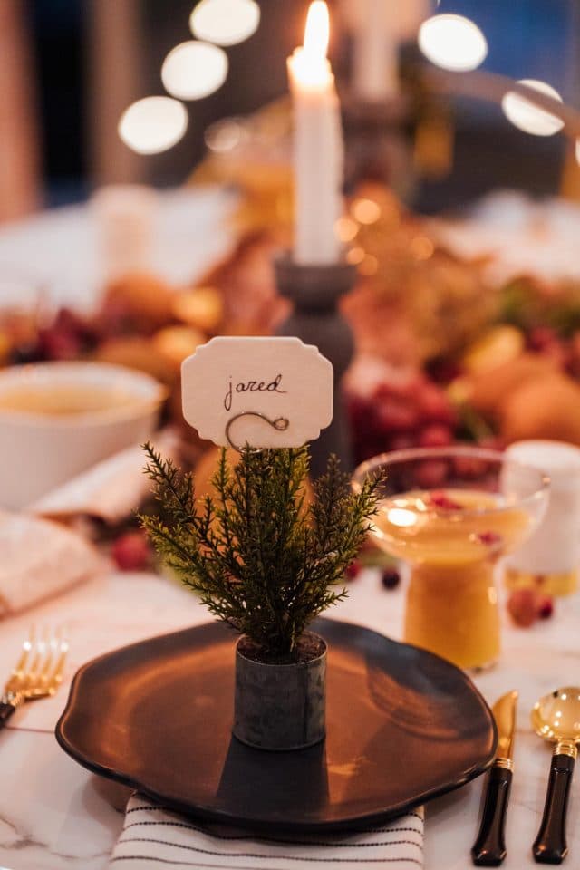 photo of our name tag table setting idea by top Houston lifestyle blogger Ashley Rose of Sugar & Cloth