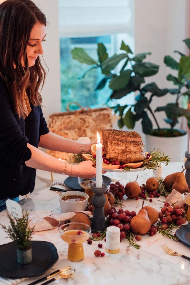 photo of the pork loin roast being set by top Houston lifestyle blogger Ashley Rose of Sugar & Cloth