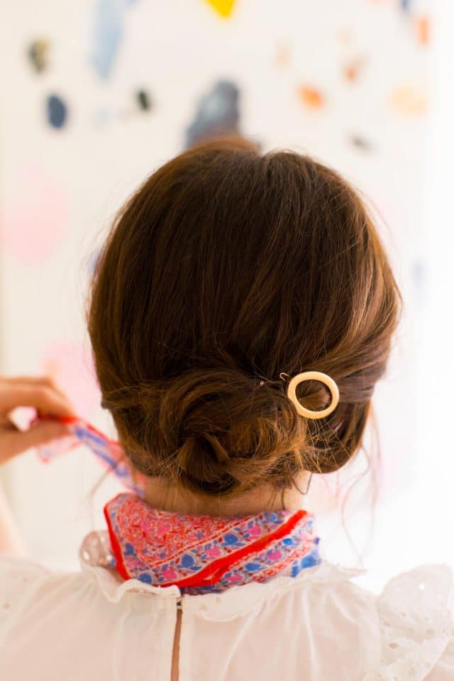 photo of a simple braided updo for a dirty hair hairstyle by top Houston lifestyle blogger Ashley Rose of Sugar & Cloth