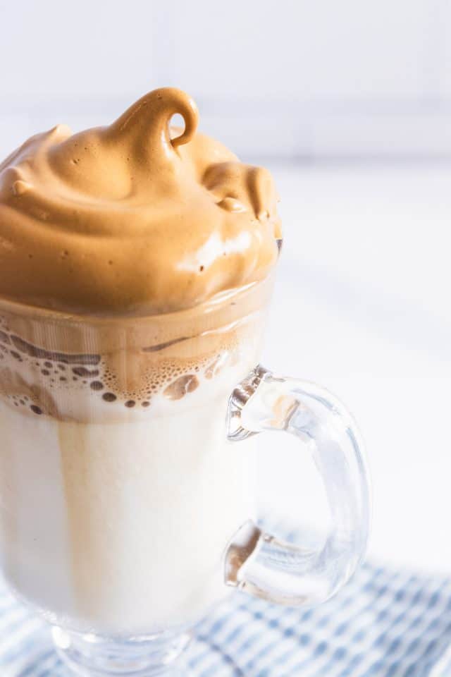 detailed photo of the best whipped coffee recipe photo of whipped coffee served hot by top Houston lifestyle blogger Ashley Rose of Sugar & Cloth