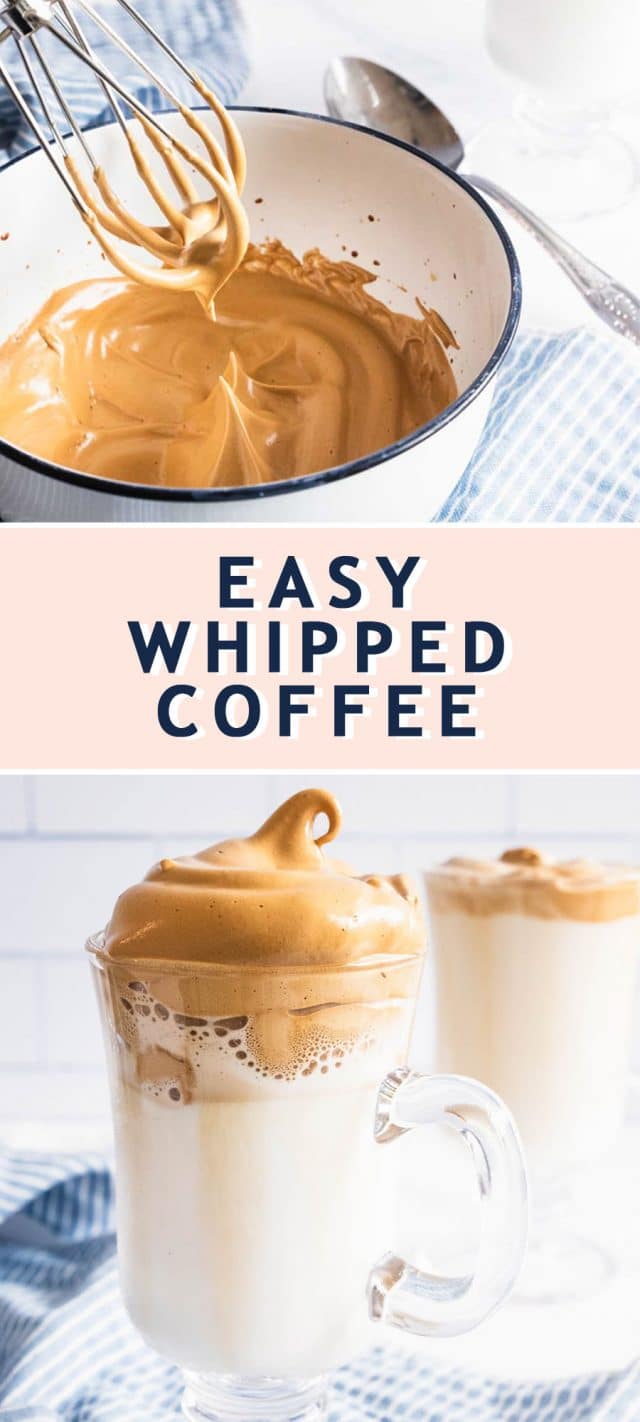 graphic photo of the recipe card for the best easy whipped coffee recipe by top Houston lifestyle blogger Ashley Rose of Sugar & Cloth