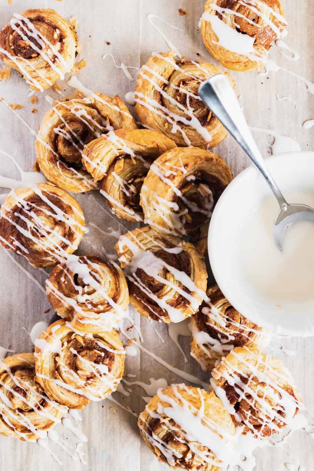 photo of the easy puff pastry cinnamon rolls recipe by top Houston lifestyle blogger Ashley Rose of Sugar & Cloth