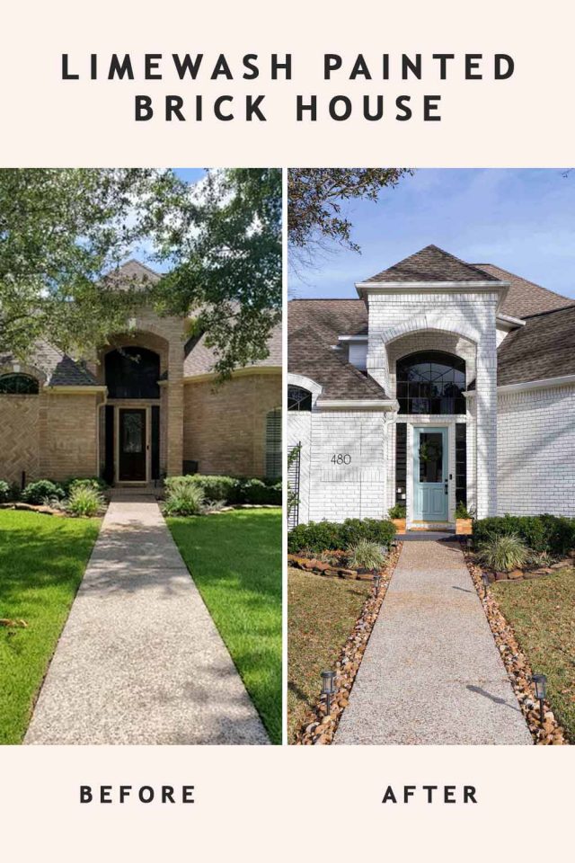 BEFORE AND AFTER Limewash Painted Brick House 640x960 