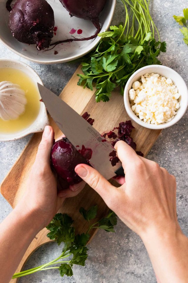 photo fo the beets being prepped for a salad by top Houston lifestyle blogger Ashley Rose of Sugar & Cloth