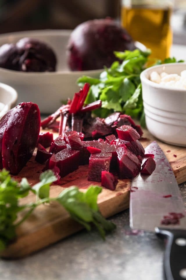 photo of the cubed beets for the beetroot salad recipe by top Houston lifestyle blogger Ashley Rose of Sugar & Cloth