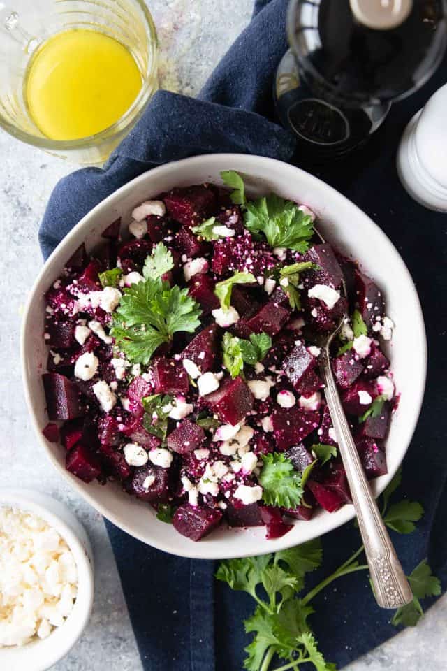 photo of a healthy beetroot salad with goat cheese, parsley and a lemon vinaigrette dressing by top Houston lifestyle blogger Ashley Rose of Sugar & Cloth