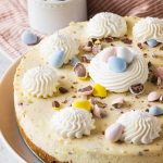closeup photo of the Easter Egg Cheesecake by top Houston lifestyle blogger Ashley Rose of Sugar & Cloth