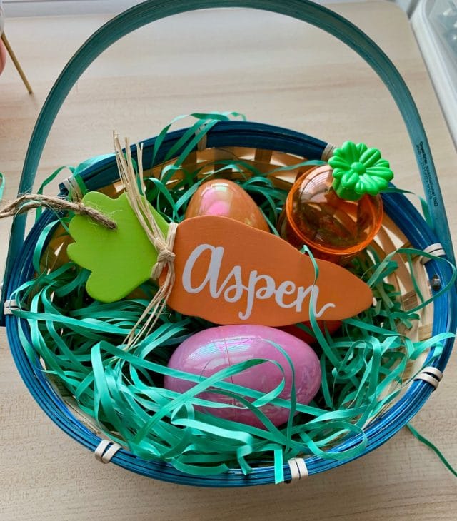 photo of the Personalized Carrot Basket Tag by top Houston lifestyle blogger Ashley Rose of Sugar & Cloth