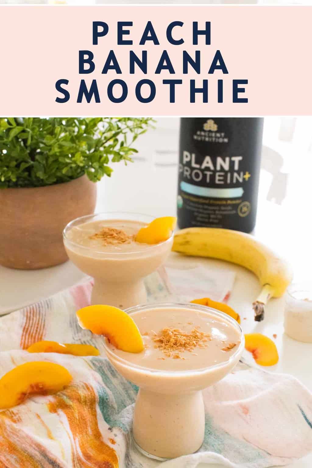 easy peach banana smoothie recipe photo with graphic