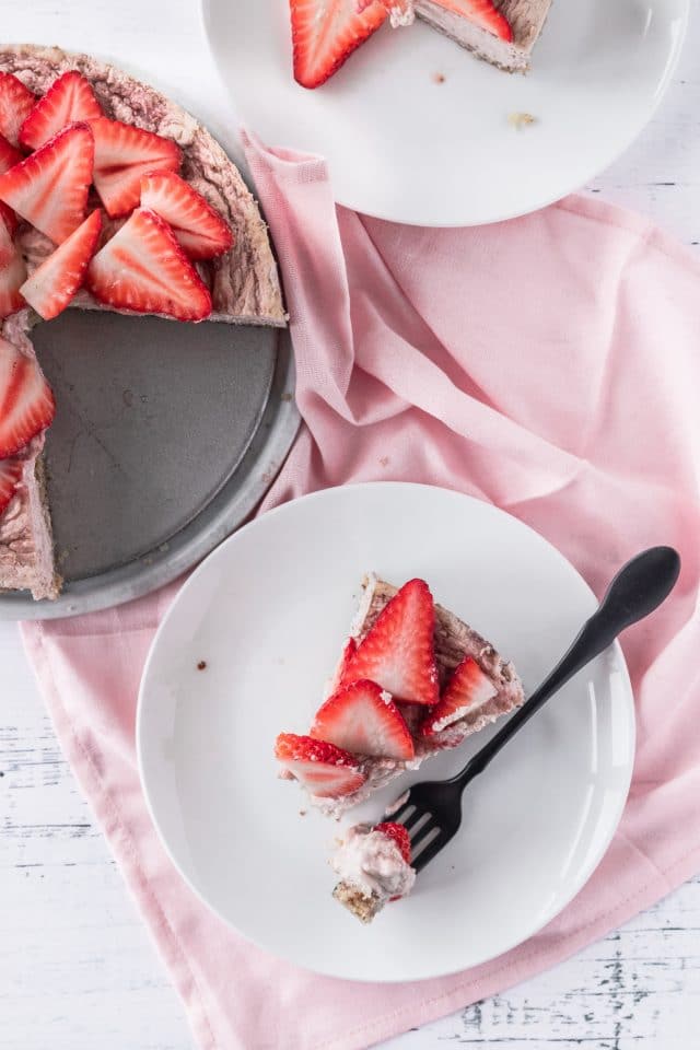 photo of a low carb strawberry cheesecake by top Houston lifestyle blogger Ashley Rose of Sugar & Cloth