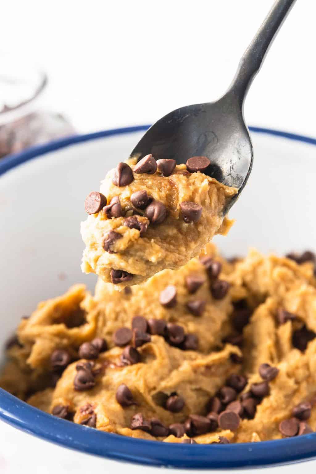 A spoonful of Chickpea Cookie Dough by sugar and cloth