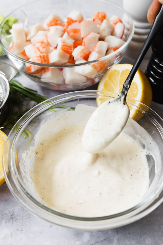 best crab salad - making the dressing of the salad
