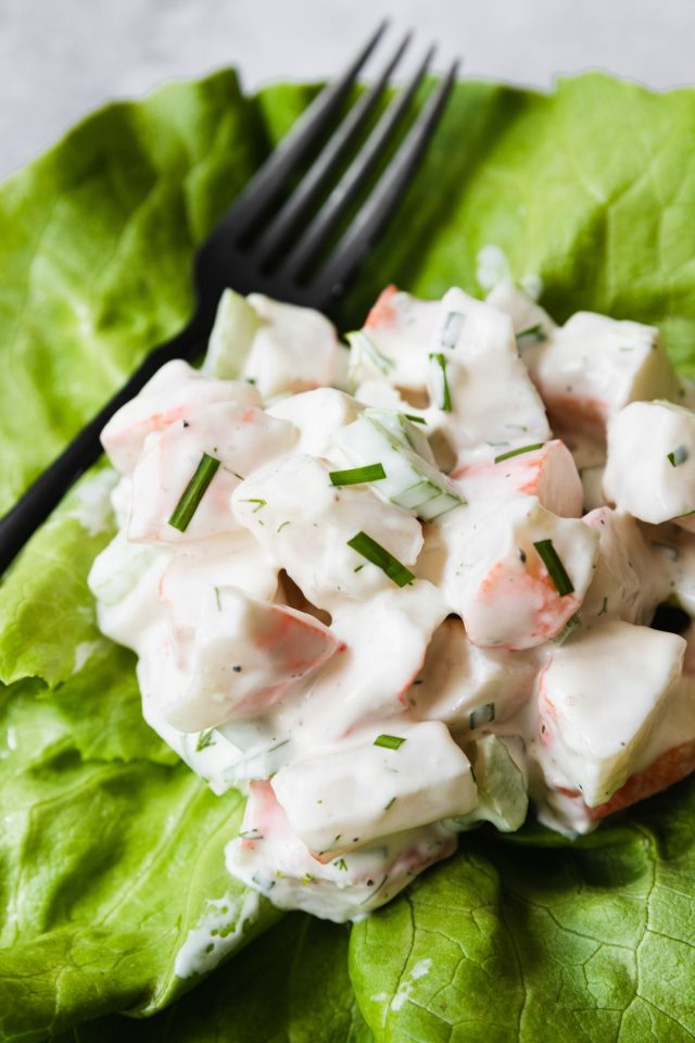 seafood salad sandwich - a close up shot of crab salad.