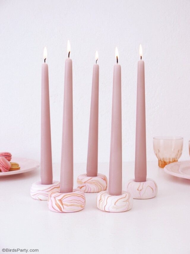 DIY Marbled Taper Candle Holders by Birds Party