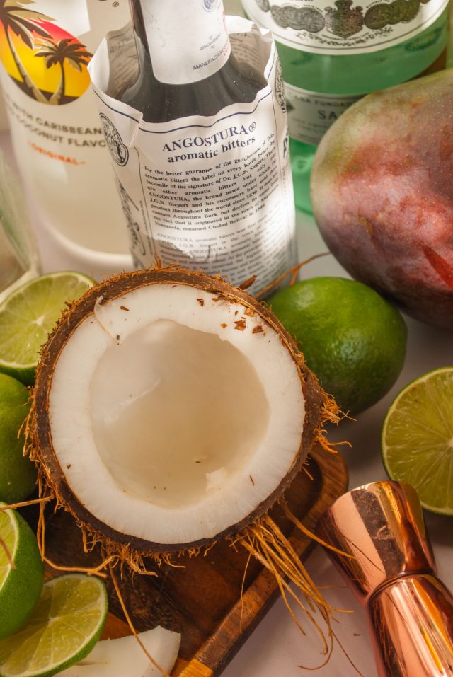 bacardi superior rum - coconut sliced in half