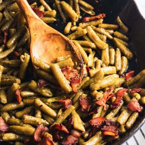 canned green bean recipes - top shot of cooked green beans