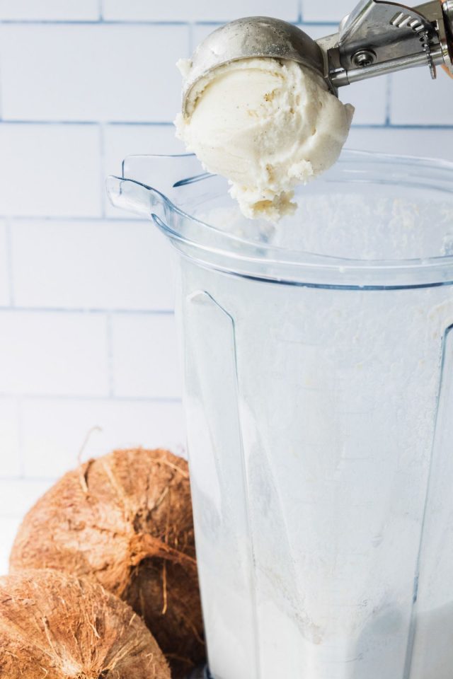 coconut ice cream milkshake - white ice cream in a scoop